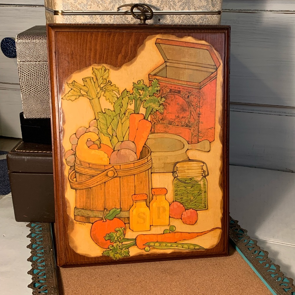 Vintage 1975 Decoupage Kitchen Wall Plaque